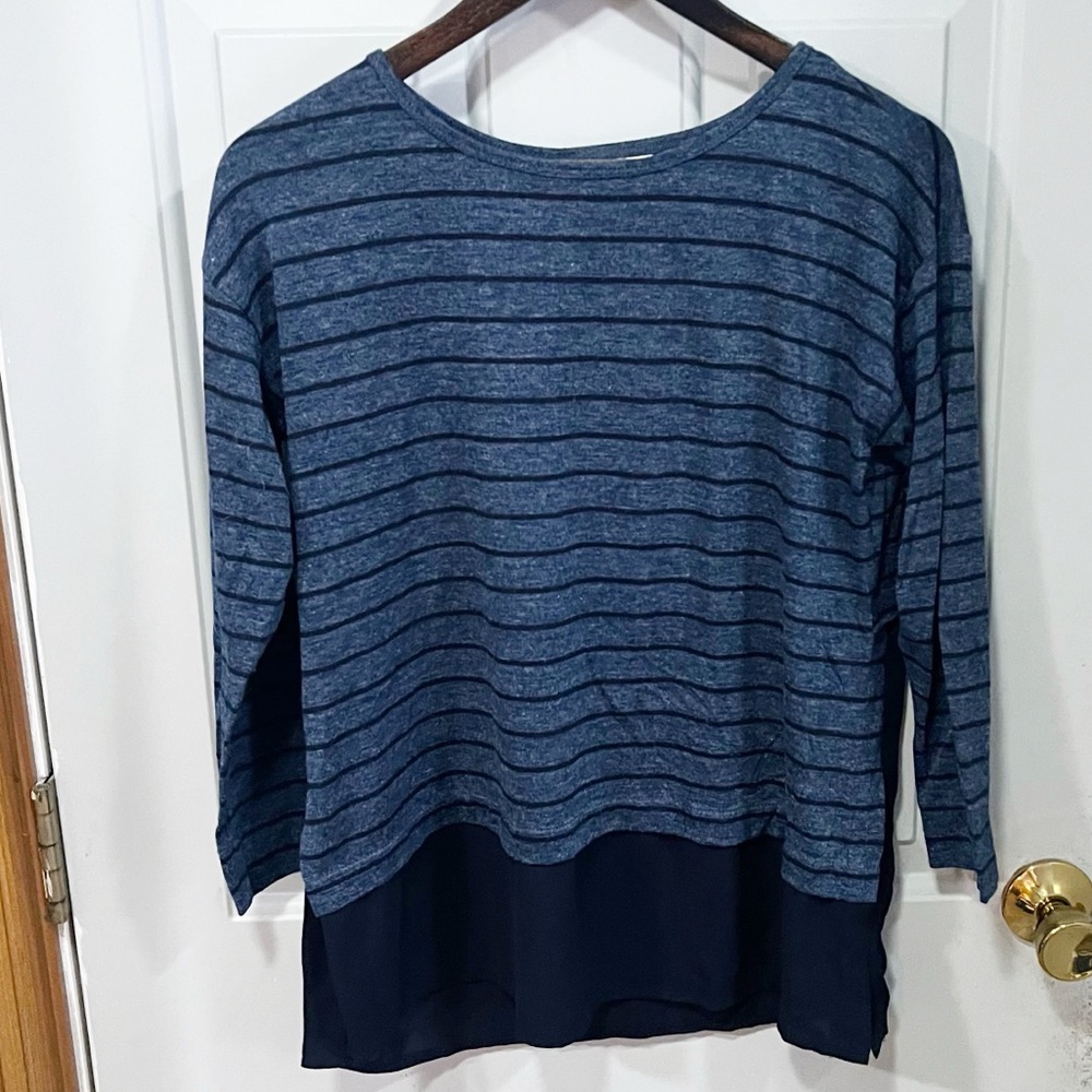LOFT Navy Blue Striped Tunic Top Womens Size XS Casual‎ Layered